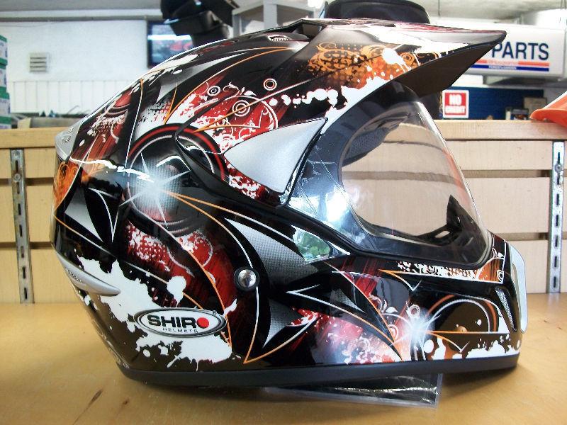 SHIRO Black/Red Fighter Design, MotoCross Helmets With Shield