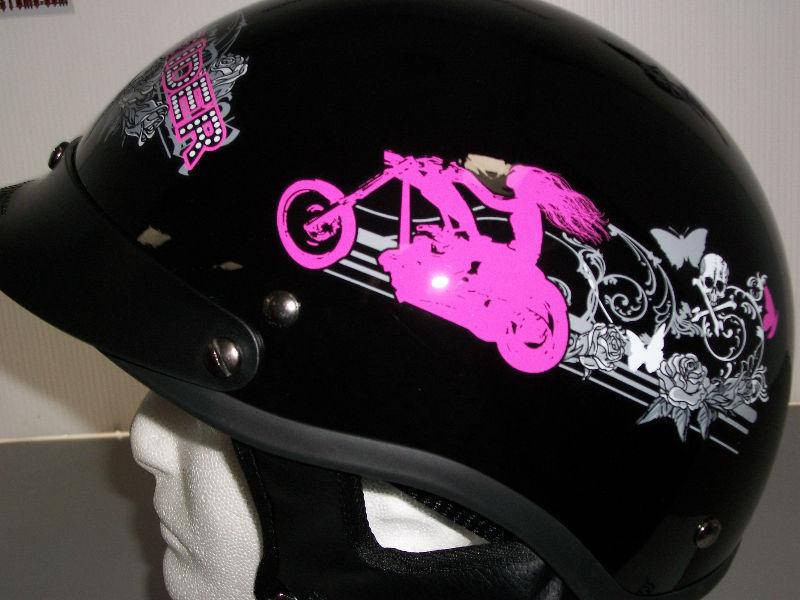HLD Gloss Black Lady Rider Design, Beanie Helmet, Large