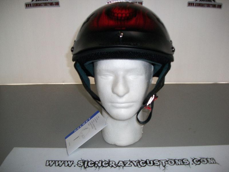 HLD Gloss Black Red Skull Design, Beanie Helmets