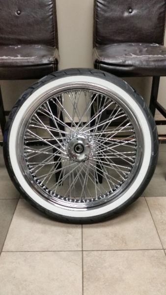 21x3.5 80 spoke rim with white wall tire for touring models