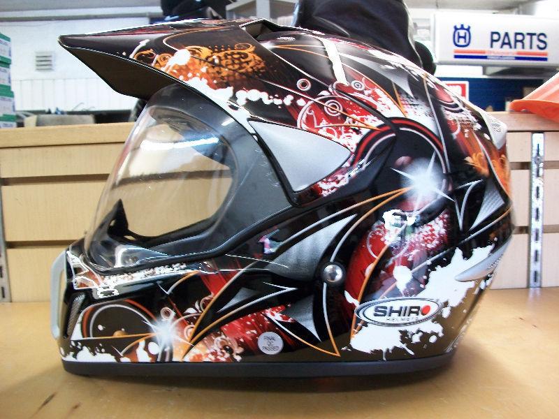 SHIRO Black/Red Fighter Design, MotoCross Helmets With Shield