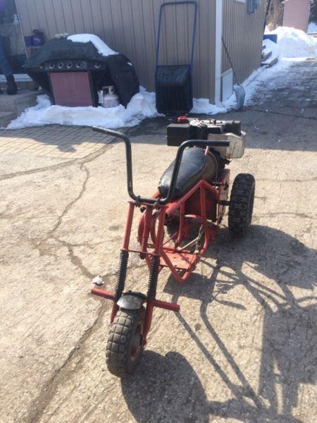 3 wheeler made from snow blower and mini bike with extra motor
