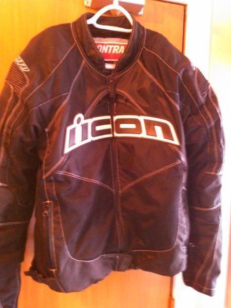 ICON BLACK CONTRA MOTORCYCLE JACKET WITH LINER SIZE L