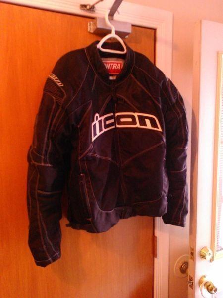 ICON BLACK CONTRA MOTORCYCLE JACKET WITH LINER SIZE L