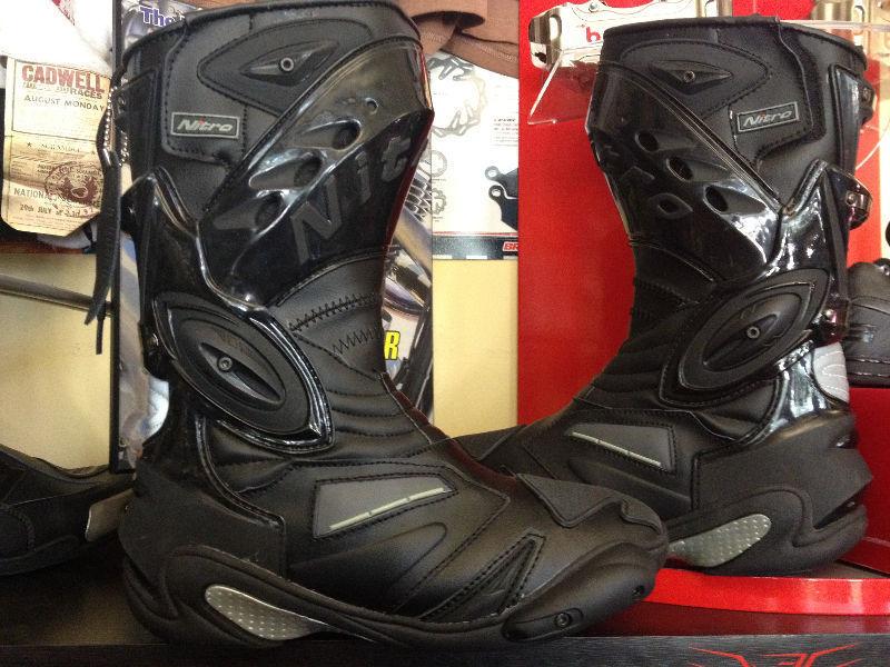 NITRO MOTORCYCLE BOOTS !NEW! sz.8us.GREAT PROTECTION RACE BLACK