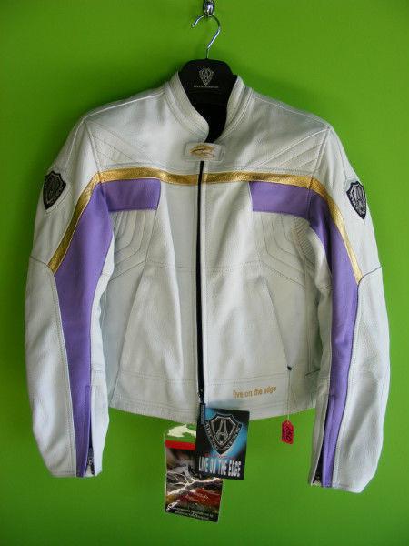 Arlen Ness Ladies Leather Jacket - White and Purple at RE-GEAR
