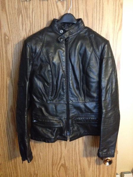Ladies Small Falcon Brand Black Leather Motorcycle Jacket