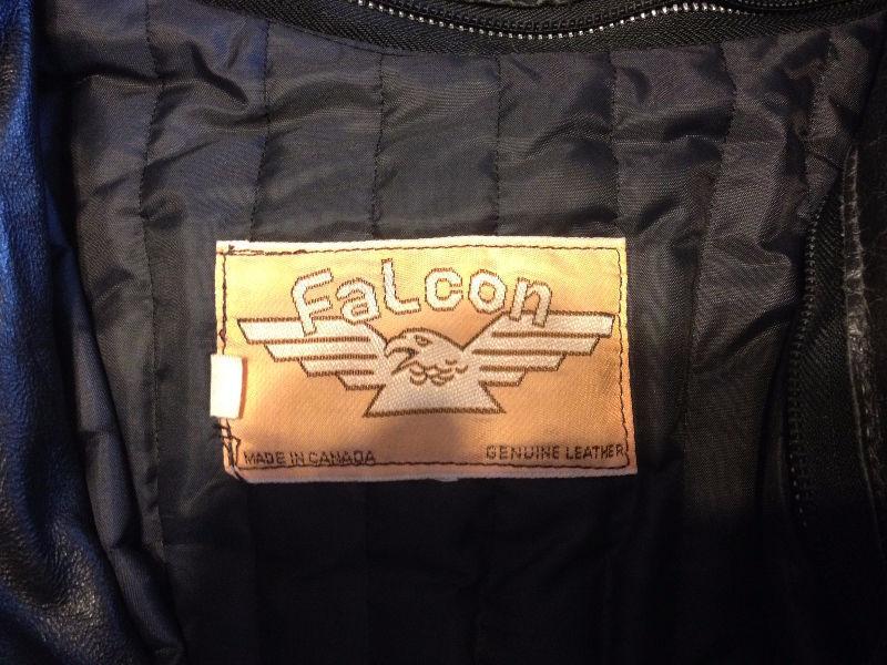 Ladies Small Falcon Brand Black Leather Motorcycle Jacket