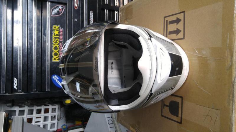 Small white Icon motorcycle helmet (Great condition)