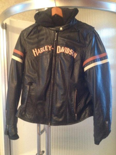 Leather Harley jacket / button in hoody