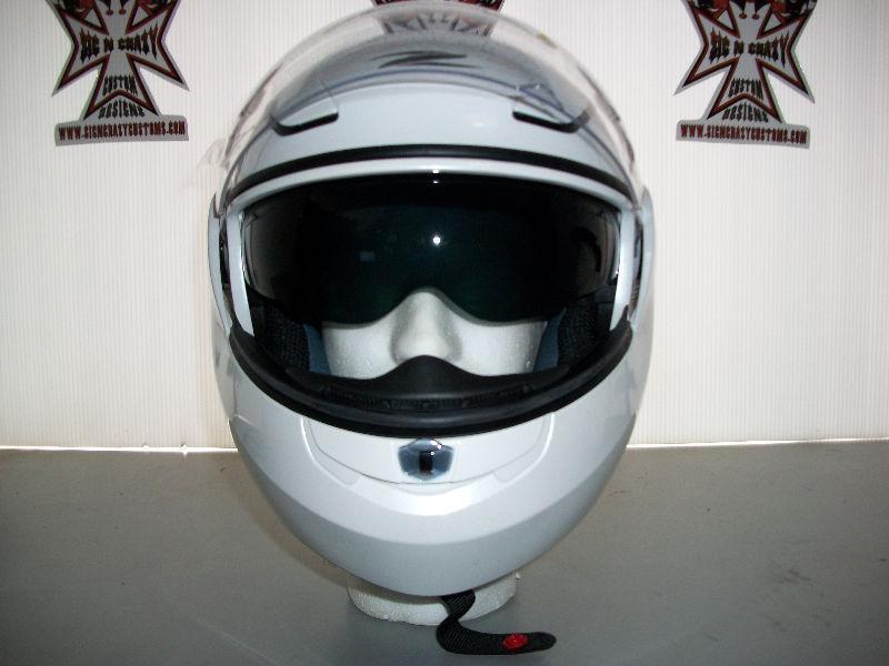 ZEUS Gloss White With Retractable Sun Lens, Modular Helmets