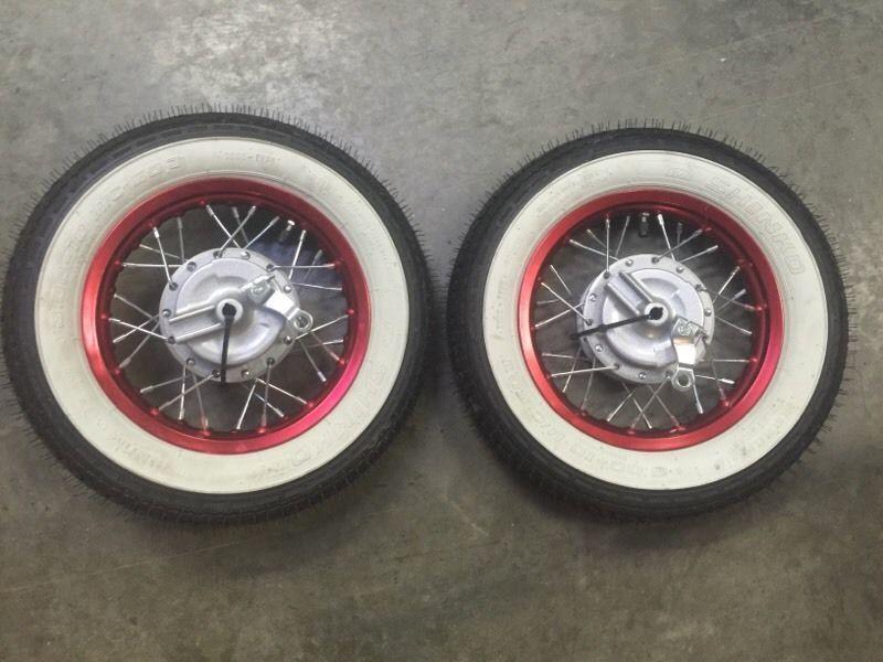 Crf 50 swing arm kit, red rims with white wall tires