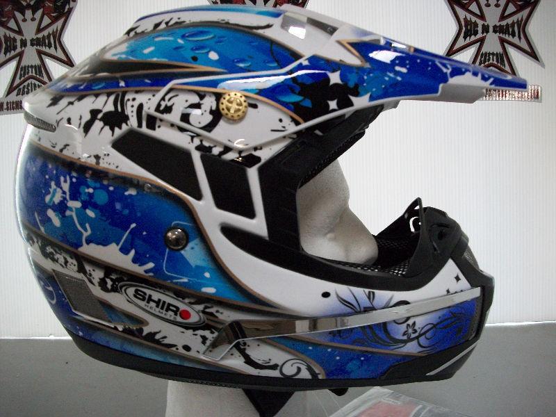 Brand New, Shiro MotoCross Helmet, (White/Blue), X-Large