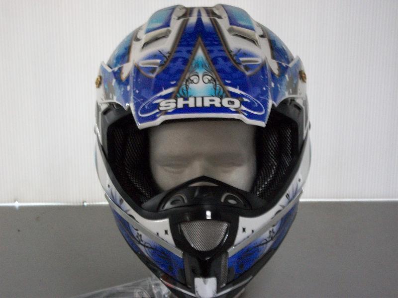 Brand New, Shiro MotoCross Helmet, (White/Blue), X-Large