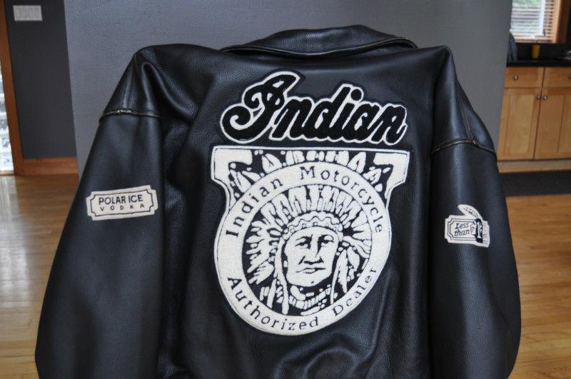 INDIAN LEATHER JACKET ,POLAR ICE,LESS THAN 1 CENT A MILE
