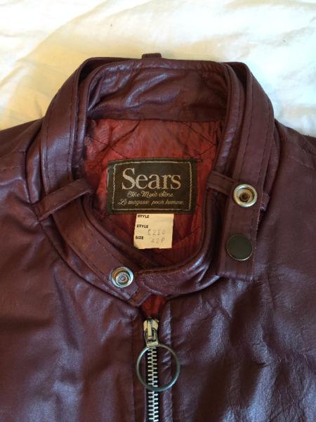 Manteau cuir rouge Sears vintage