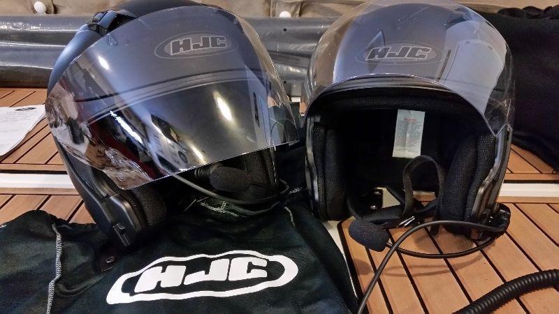 2 Original Harley Davidson Communicator Head Sets & 2 Helmets