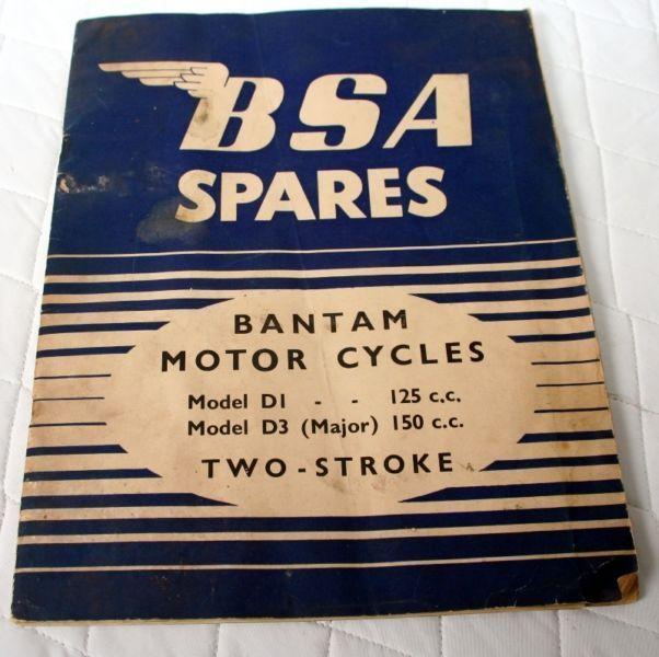 1954 BSA SPARES BANTAM MOTORCYCLES D1 D3 125 & 150cc Original Ra