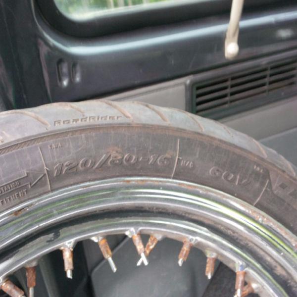 16 inch chrome wheel with Avon Roadrider tire 120/80-16