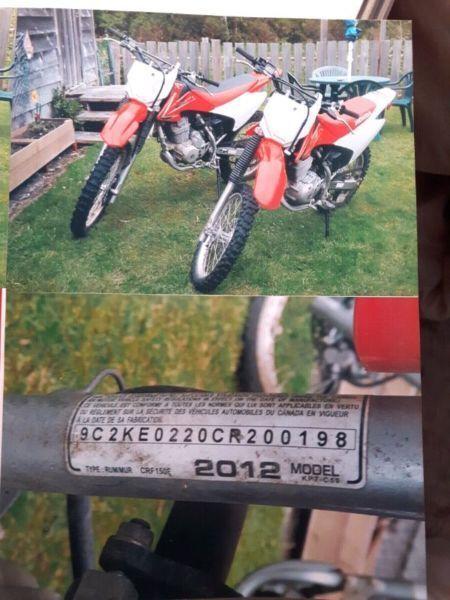 2012 crf150f and 2009 crf230f for sale