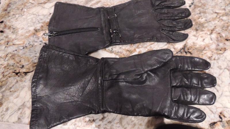 Leather motorcycle gauntlet gloves vintage real leather