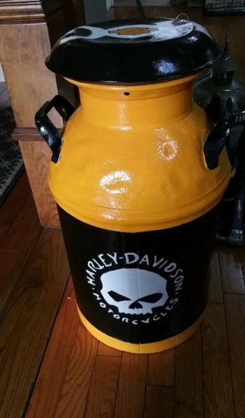 Hand Painted Harley Davidson Milk Can $90.00 FIRM, located in E