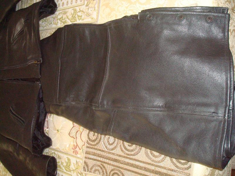 Motor Cycle 2-piece Leather Jacket & Pants (Black) Genuine leath