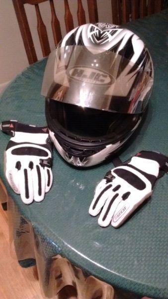 Motorcycle Helmet (HJC-XXL) and Gloves (Dainese-Lrg)