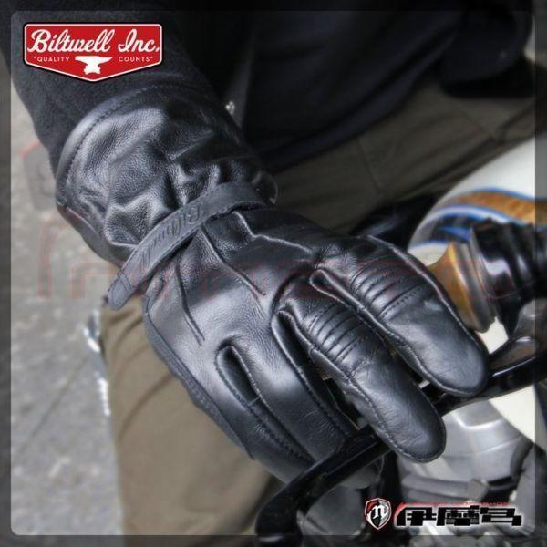 New Black Leather Biltwell Gauntlet Gloves Men's Small