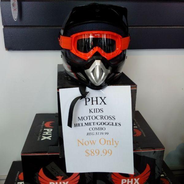NEW PHX KIDS MOTOCROSS HELMET/GOGGLE COMBO!!!!