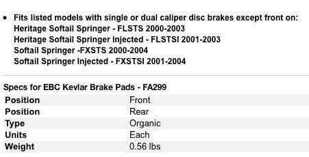 Softail brake pads