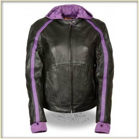 Ladies Leather Motorcycle Jacket w/ Removable Hoodie