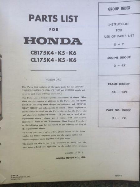 1969-1973 Honda CB175 CL175 Parts List