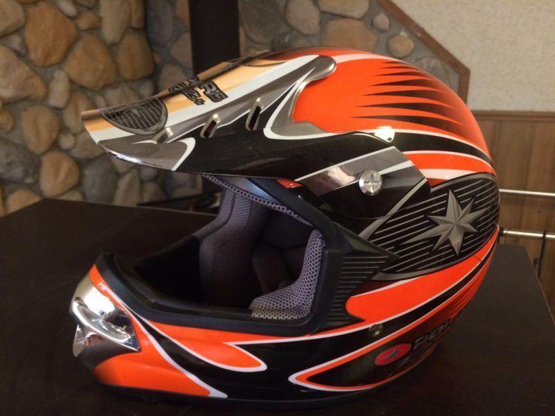 Polaris Motocross open face helmet size medium, orange