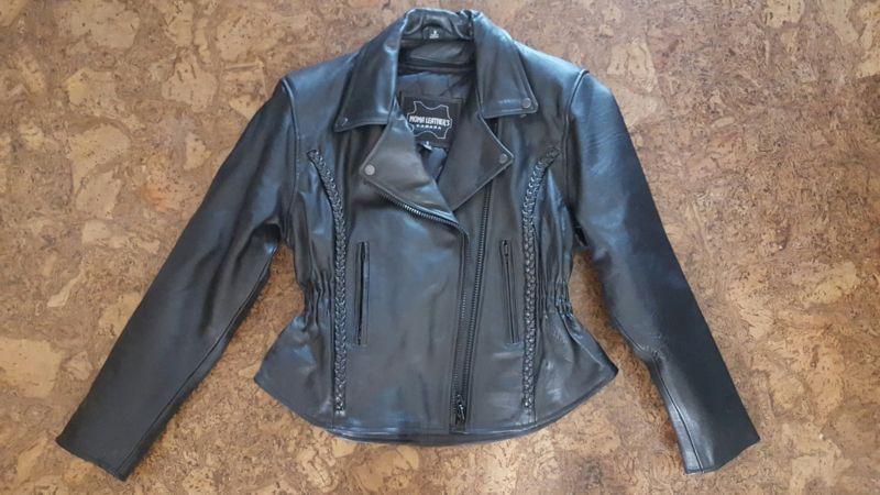 Leather Motorcycle Bomber Jacket, Ladies