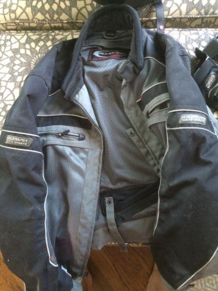 Motorcycle helmet jacket and Kevlar racing gloves