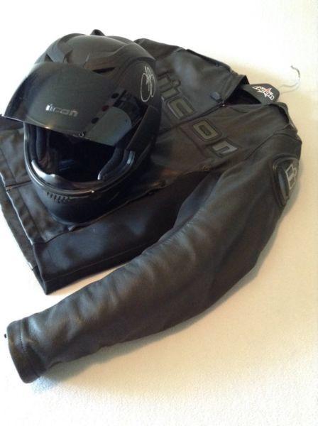 Icon Motorcycle Helmet and Leather Jacket Matte Black Set