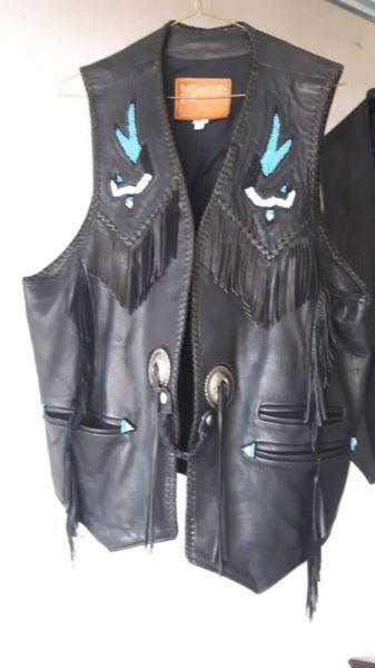 LEATHER BEADED WITH THUNDERBIRD VEST
