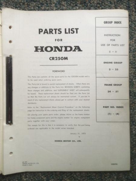 1973 Honda CR250M Elsinore Parts List