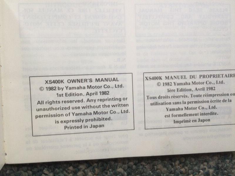 1982 Yamaha XS400 Owners Manual