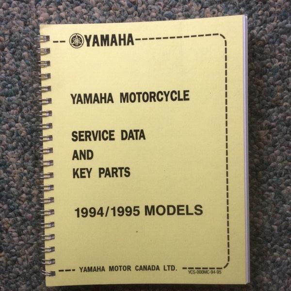 1994 1995 Yamaha Service Data And Key Parts List