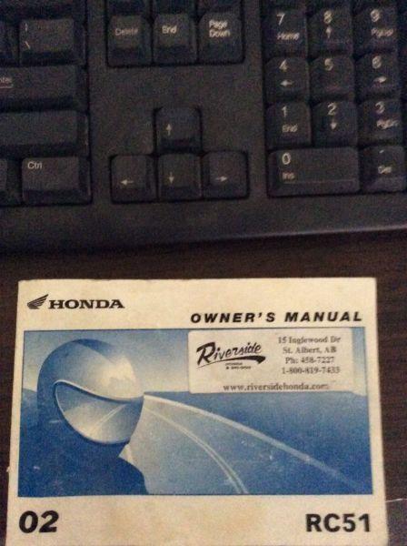 2002 RC51 Owner's Manual For Sale