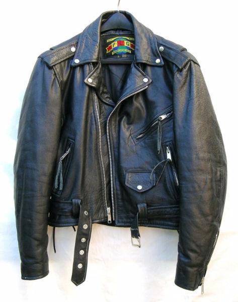 Classic Putnam Leather Gold Motorcycle Jacket (Medium)