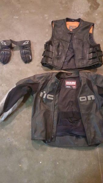 Icon Leather Jacket & Alpinestar Gloves