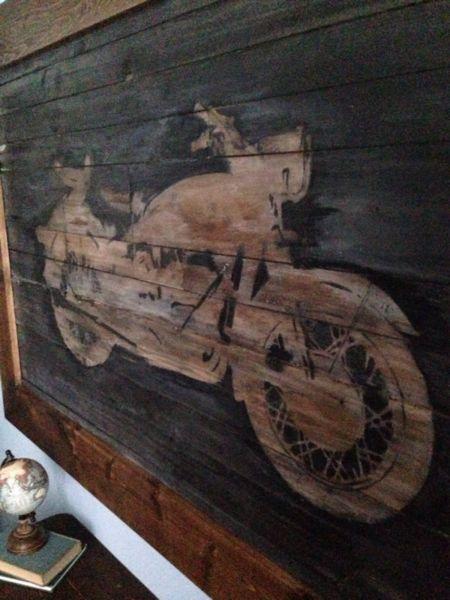 Large motorcycle solid wood wall art