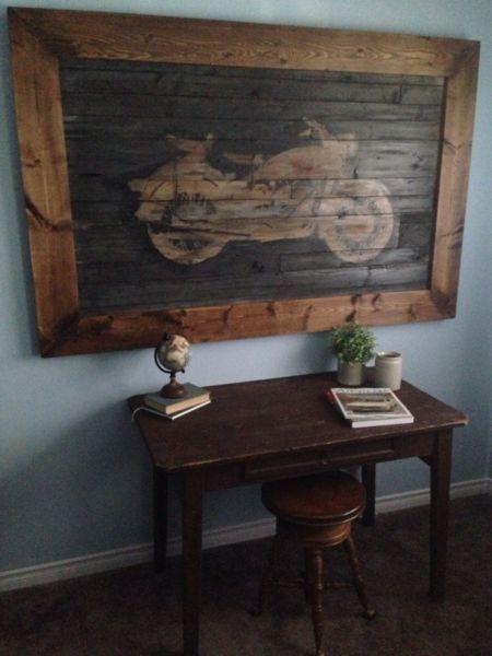 Large motorcycle solid wood wall art