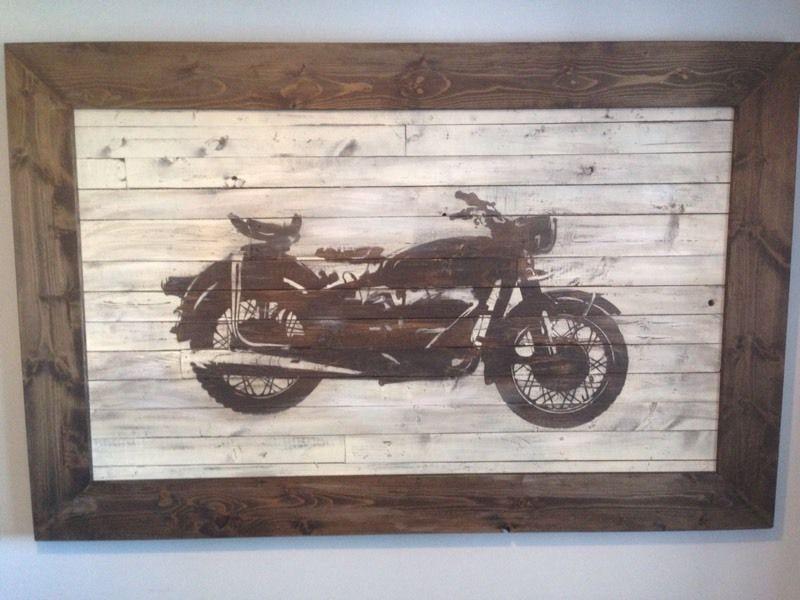 Large solid wood motorcycle wall art
