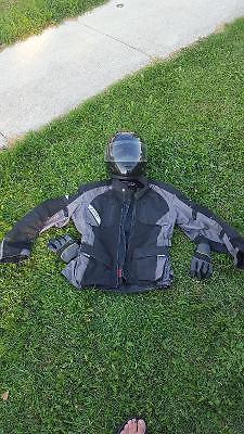 Motorcycle jacket helmet and gloves