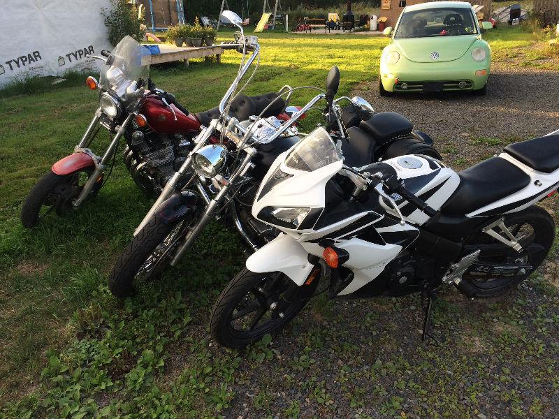 Honda CBR 125, Yamaha V Star, and Yamaha XJ