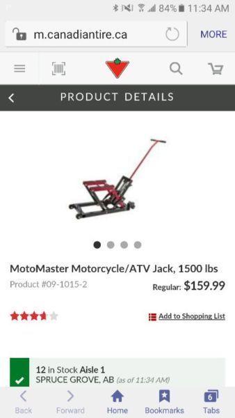 Motormaster motorcycle/quad jack $100